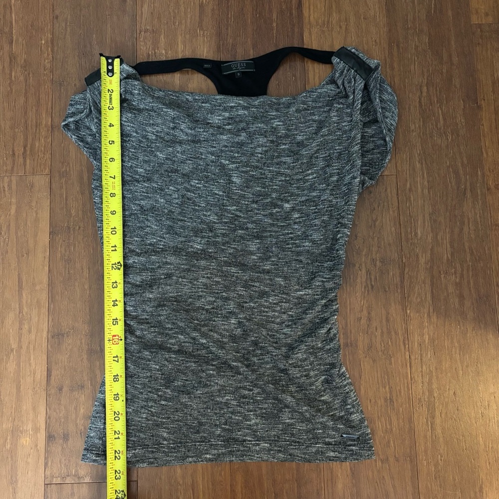 Guess Gray Heathered Ruched Drape Back Racerback Top Size S - Picture 3 of 8
